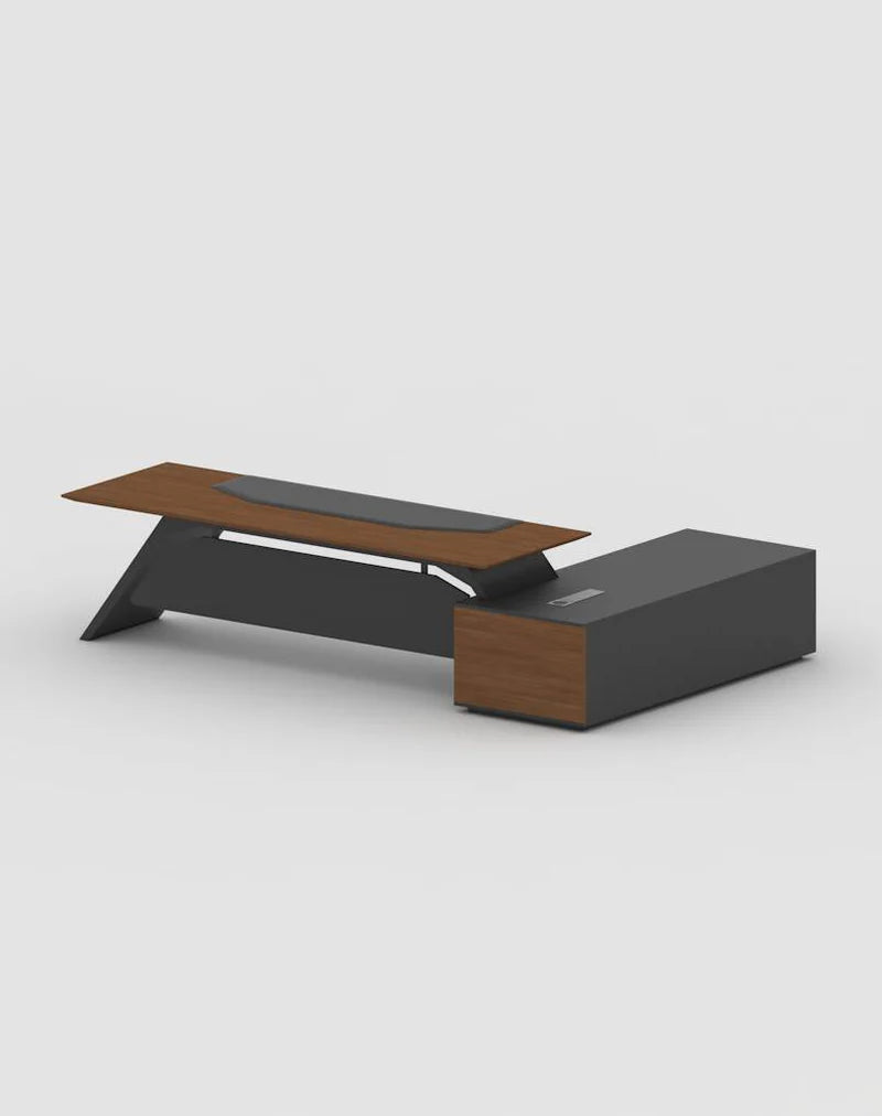Director & CEO Office Table L-Shape Luxury Storage and Leathere Pad & Wire Manager