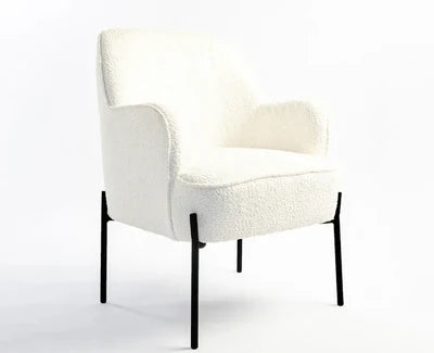 Lounge Chair For Home Furniture Upholstered in Woolen Cozy and Stylish, Comfortable Modern And Durable Design for Living Room -White