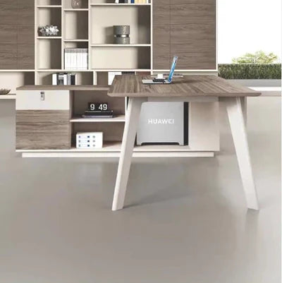 Director & Executive L-Shape Office Table Made in MDF with Side Unit Storage, Drawer, CPU Storage & Wire Manager