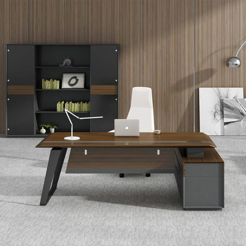 Director & Executive L-Shape Office Modern Table Made in MDF with Drawer & Wire Manager