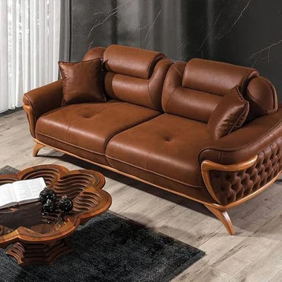 3-Seater Sofa For Home Furniture Upholstery Pu Leatherette, Comfortable Seating Perfect for Living Room Comfort-Brown