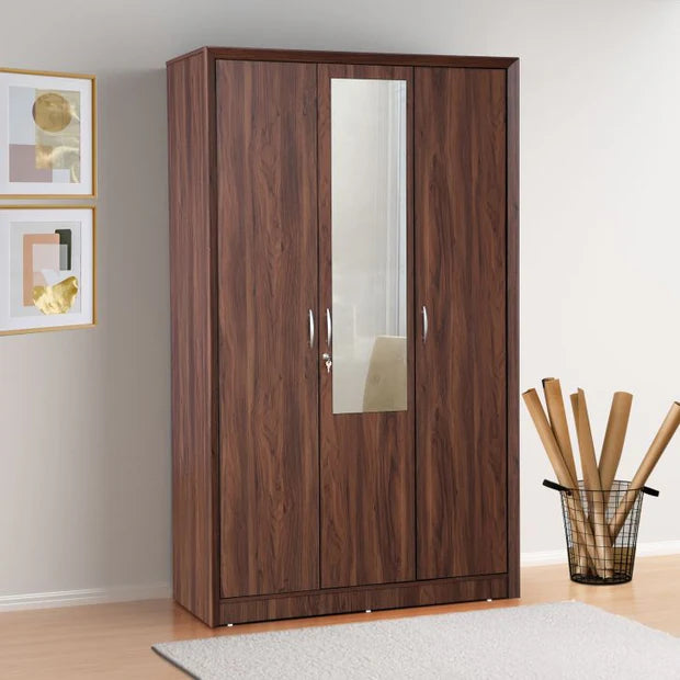 3 Door Wooden Wardrobe with Mirror