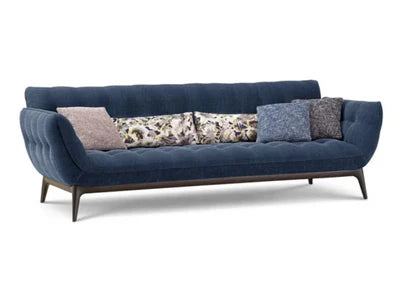 3 Seater Designer Sofa Fabric Upholstery with Tufted Design and High Density Foam Teak wood Legs Base