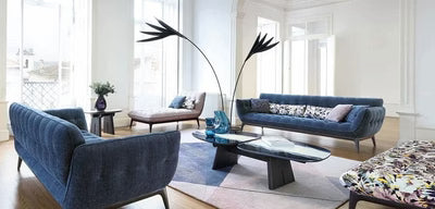 3 Seater Designer Sofa Fabric Upholstery with Tufted Design and High Density Foam Teak wood Legs Base