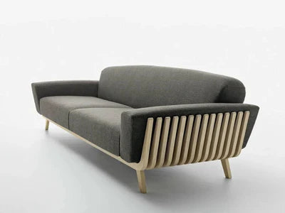 3 Seater Italian Fabric Sofa Premium Quality Upholstery with Wooden Legs and Back, Comfortable Design and Perfect for Living Room