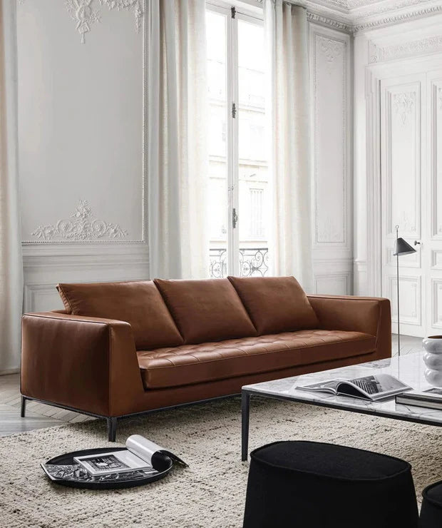 3 Seater Sofa For Home Furniture Made in wooden Frame with Leatherette Upholstery and Metal Legs