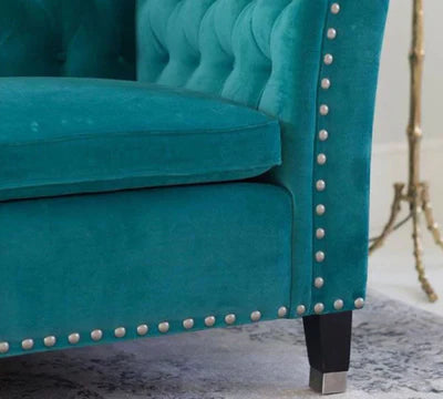 3 Seater Sofa Velvet Fabric Soft Seating with Tufted Design Sofa for Home, Wooden Frame and Legs with Polish