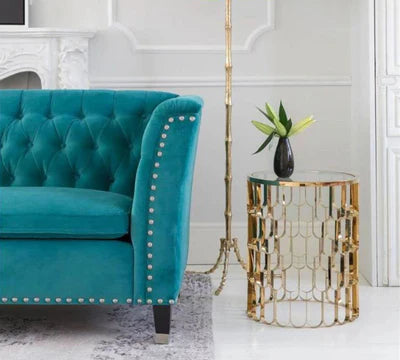 3 Seater Sofa Velvet Fabric Soft Seating with Tufted Design Sofa for Home, Wooden Frame and Legs with Polish