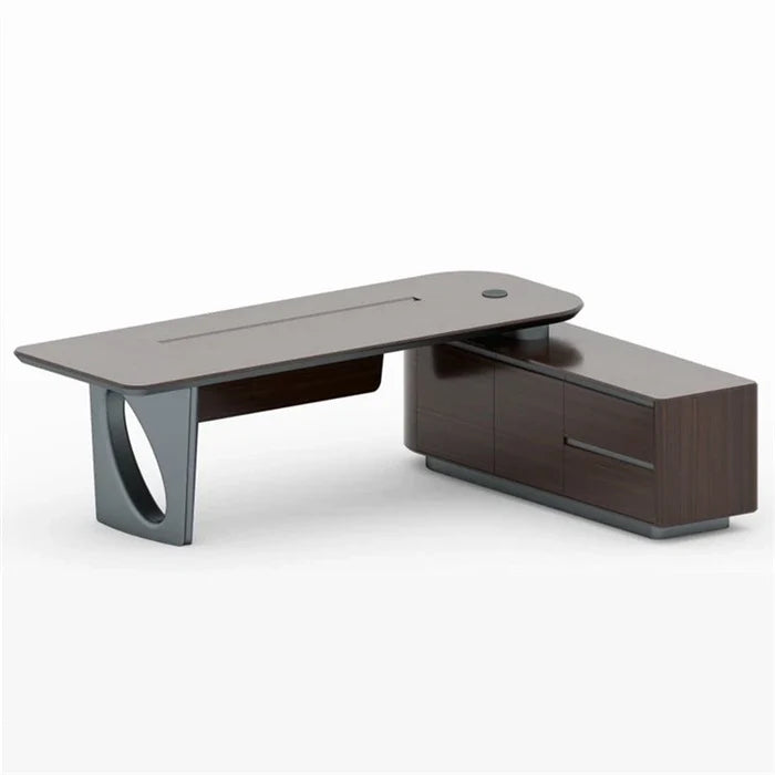 Director & Executive L-Shape Office Table Modern Desk Made in Plywood with Drawer & Wire Manager
