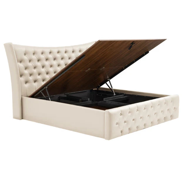 King Size Upholstered Storage Bed – Solid Wood Frame, Hydraulic Lift Storage, Stylish for Modern Bedrooms