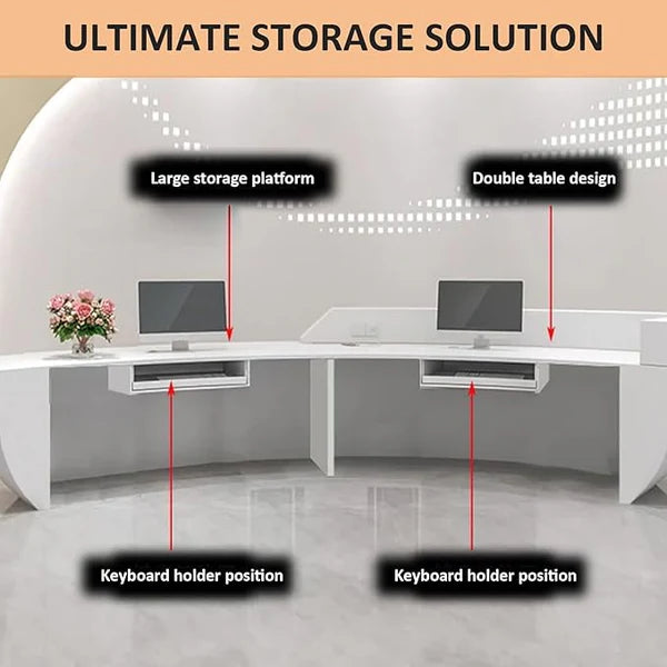 Reception Table for Office Stylish Design Made in MDF with Ply and LED Light & keyboard Try - White Color