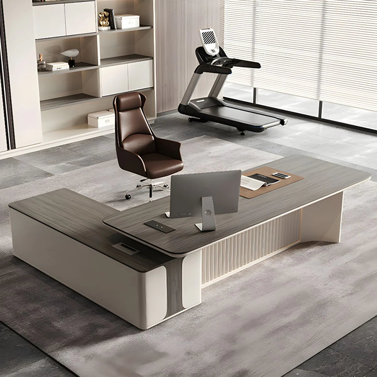 Director & Executive L-Shape Office Table Luxury Desk Made in MDF with Reversible Orientation Side Unit Drawer and Storage Wire Manager & CPU Storage