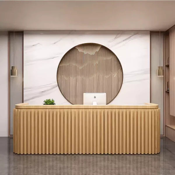 Reception Table for Office Luxury Modern U Shape Counter Stylish Design Made in MDF with Ample Storage & Two Person Seater -Brown Color
