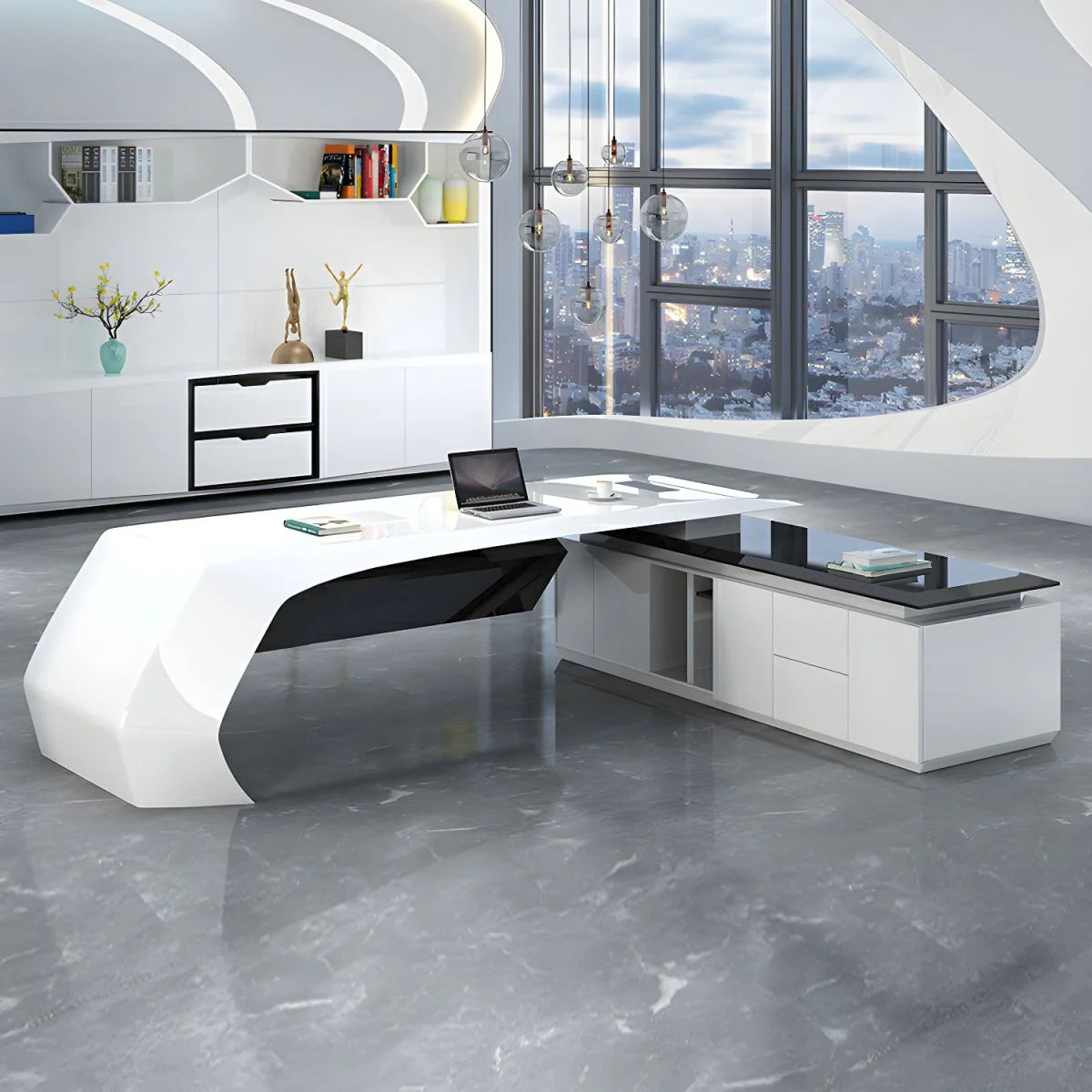 Director & Executive L-Shape Office Table Luxury Desk Made in MDF with Side Unit Drawer and Storage Wire Manager & CPU Storage
