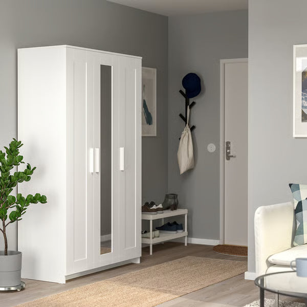 Wardrobe for Bedroom with 3 Doors and Full-Length Mirror – Spacious Design with Shelves, Hanging Rod for Organized Living