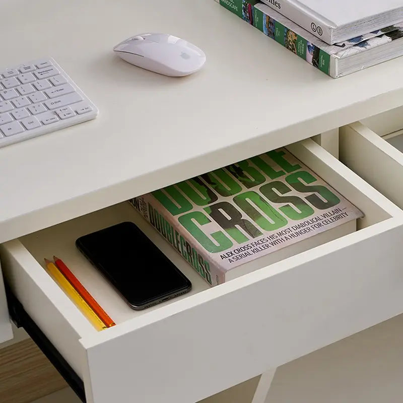 Reception Table for Office Counter Stylish Design Made in MDF and Multi Drawers & Round Wire Manager - Off White Color