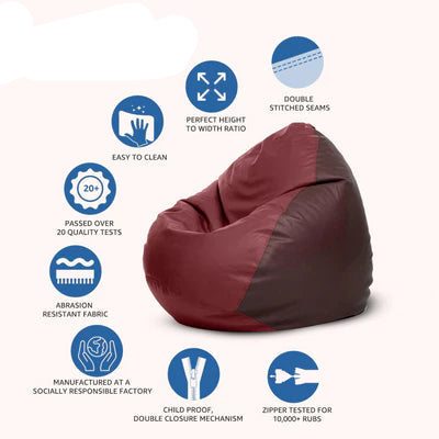 Fluffy Bean Bag Ultra Soft Cozy, Medium Size Filled with Premium Beans Ideal For Living Room, Bedroom, Gaming Lounge, Comfortable Seating for Adults or Kids -Maroon