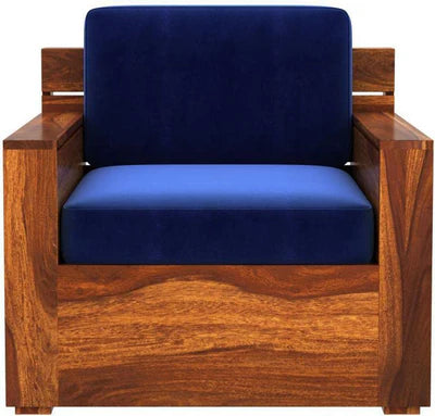 Compact 3-Seater Sofa – Fabric Cushions with Sturdy Wooden Frame; Natural Polish