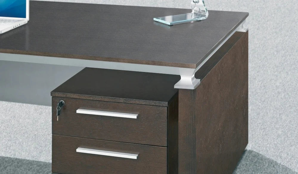 Director L-Shape Table Luxury Modern Office Desk Made in Plywood with MS Metal Alloy Frame Multi Drawers and Storage & CPU Space