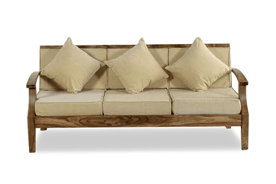 3 Seater Wooden Sofa Fabric Upholstery Modern And Durable Design For Living Room
