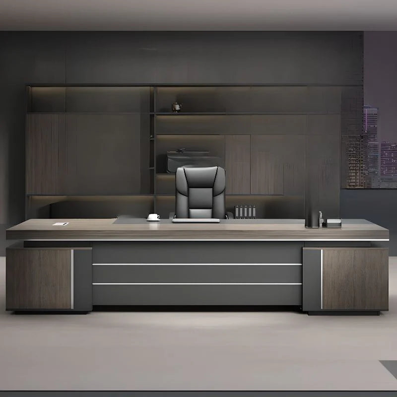 Director L-Shape Office Table Luxury Desk with Locking Drawer, CPU Storage, Desk Return, and Organized Wiring System