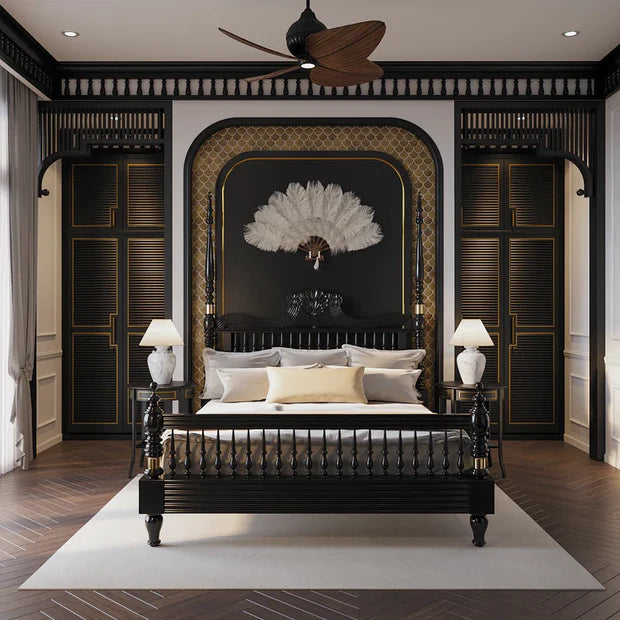 Poster Bed Design in Matte Black Finish, Handcrafted; Generational Quality, Available in King Size