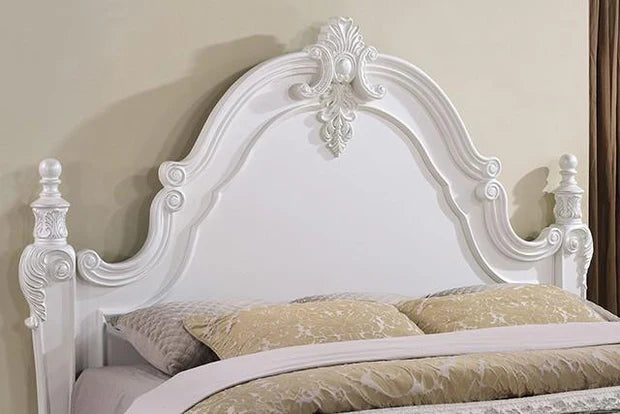 Maharaja White Bed – Hand-Carved Royal Design, Antique Finish, Solid Frame, Indian Luxury Furniture, Premium Bedroom Decor