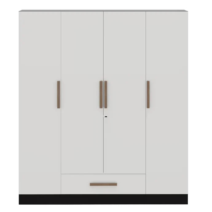 Wooden Wardrobe In 4 Doors – Clean Design with Lock and Open Shelves