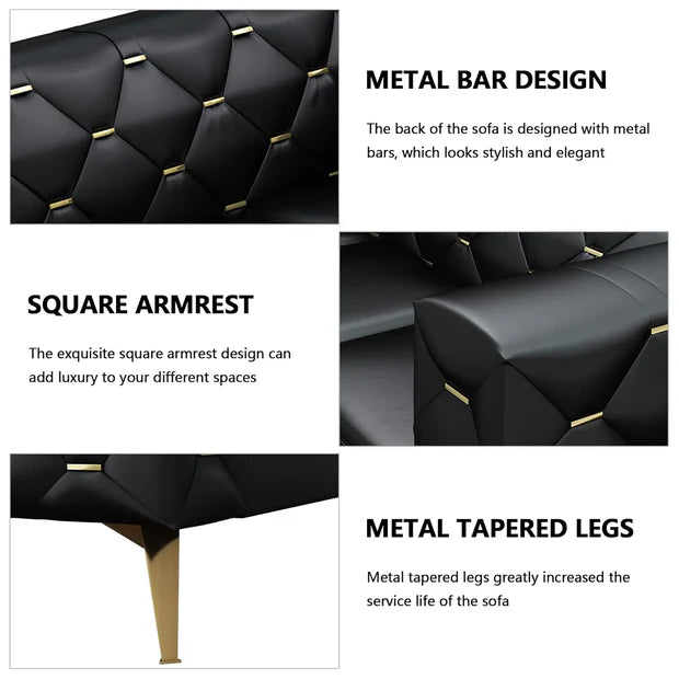 3 Seater Sofa For Home Furniture Made in Ply with Leatherette and Tufted Back & MS Legs Powder Coated
