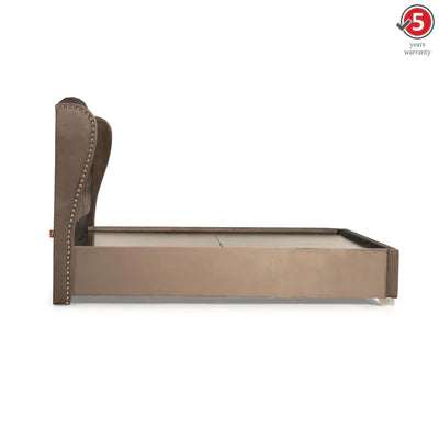 King Size Wooden Bed with Wingback Headboard Fully Upholstered Luxury Design Made in; Plyboard with Premium Leatherette Fabric for Elegance,