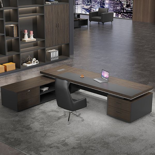 Director & Executive L-Shape Office Table Luxury Desk Made in Particle Board with Side Unit Drawer and Storage Wire Manager