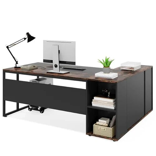 Director and Executive L shape Table made in Engineered Wood with Manager Cabin and Storage