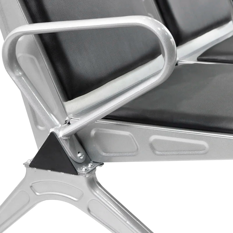 3-Seater Airport Chair with Metal Legs & Armrests, Polyester/Polyester Blend Seat