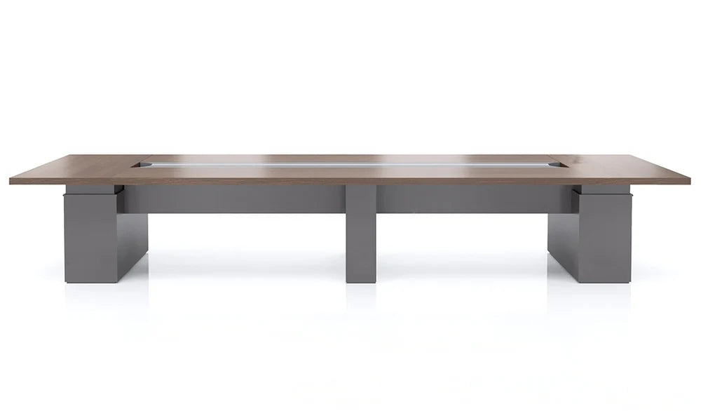 Conference & Meeting Room Table Finish in Dual Brown and Grey Top Finish Made In MDF and Pre Laminate Particle Board 2 Wire Spaces
