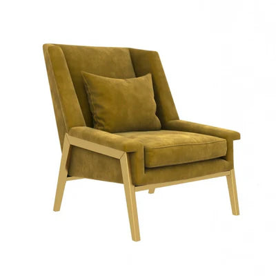 Lounge Chair Upholstered in Velvet Luxurious and Comfortable durable Design Metal leg Base with Golden Powder coated-Yellow