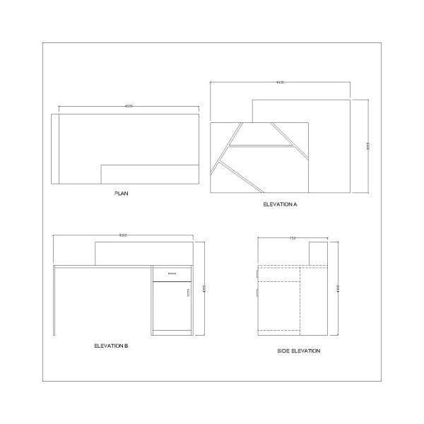 Reception Table Made In Plywood with 1 Drawer, 1 Shutter Unit and Open Space - Black & White
