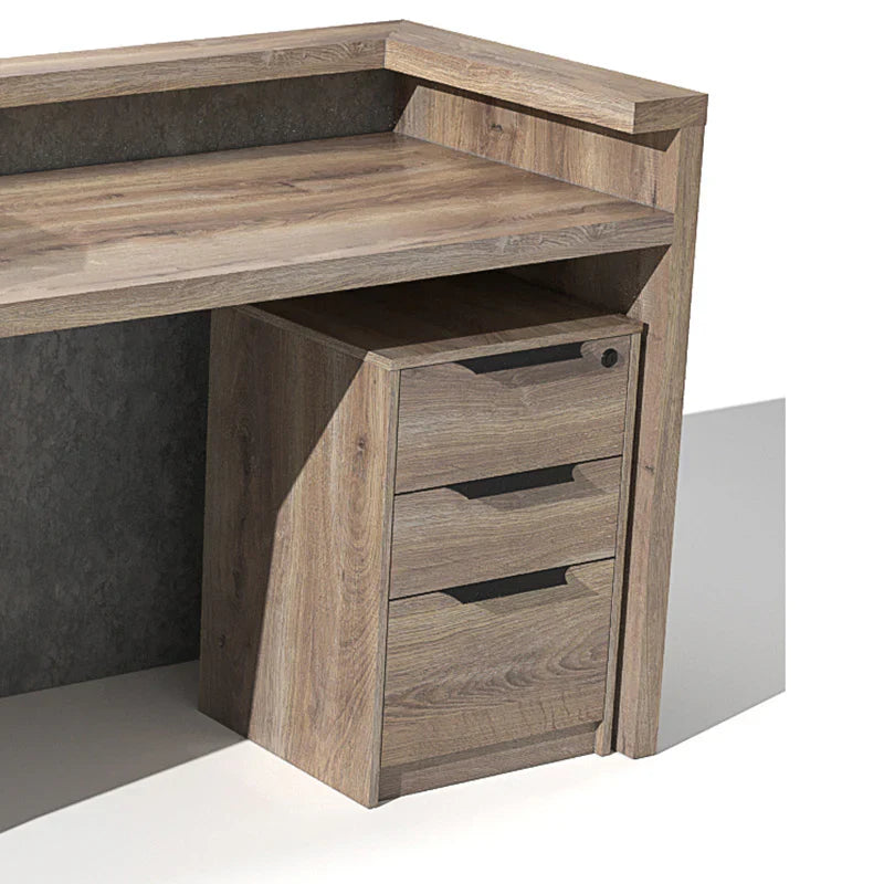 Reception table for Office and Hotel front desk made in MDF with melamine with 3 drawers includes 1 Lockable drawer - Brown