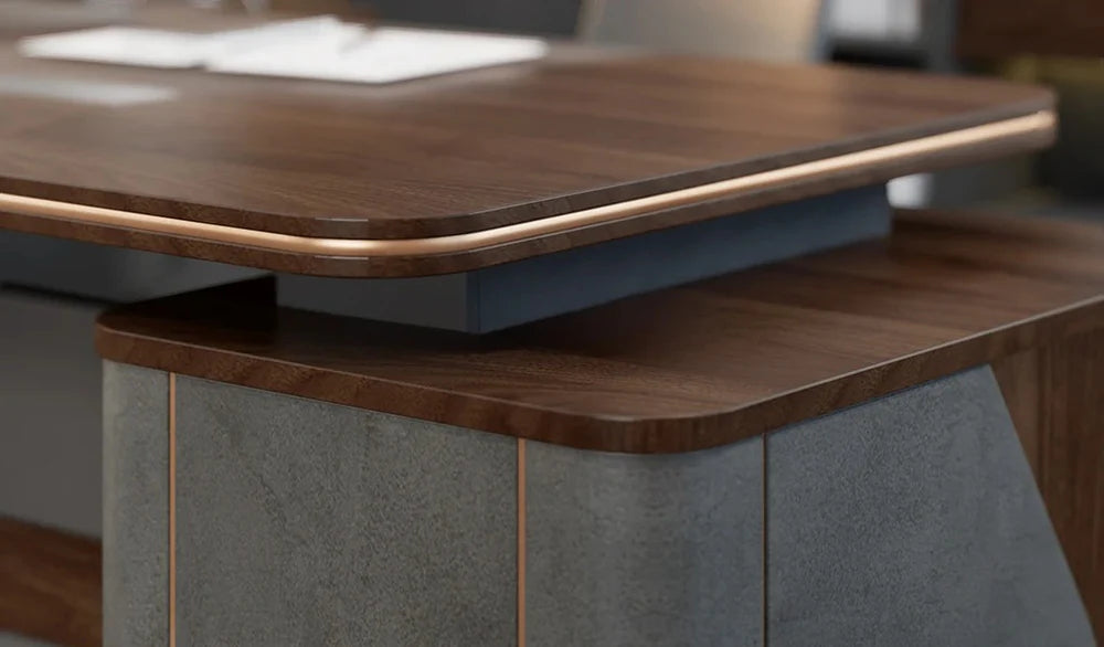 Luxury Design Director L-Shape Office Table Multi Function integrated Wire box & CEO Perfect for Spacious Cabin