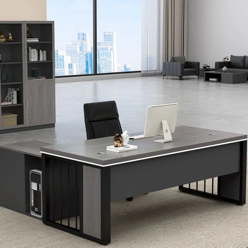 Director L-Shape Office Table Desk Made in Plywood with Wire Manager Drawers Lockable and Storage CPU Space & Metal Base