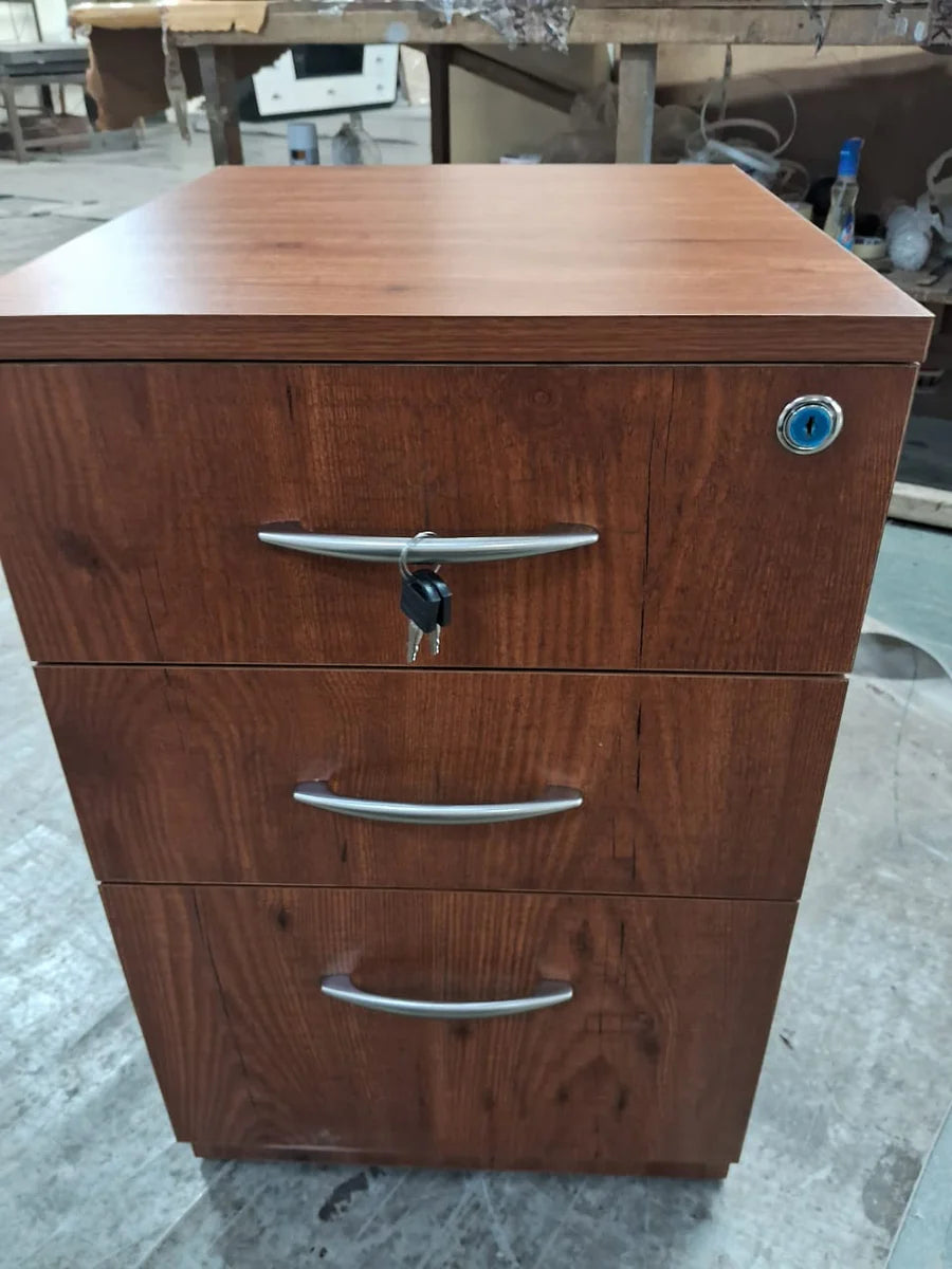 Wooden Pedestal Made in Particle Board with Drawers with Lockable