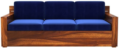 Compact 3-Seater Sofa – Fabric Cushions with Sturdy Wooden Frame; Natural Polish