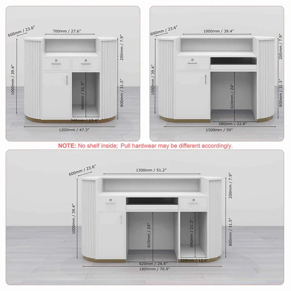 Reception Table for Office Luxury Modern Round Custom Counter Stylish Design with drawer Keyboard tray and CPU Space and Storage - White Color