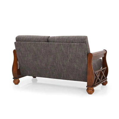 2 Seater Wooden Sofa with Fabric Upholstery ; Natural Wood Polish – Elegant ; Compact Design -