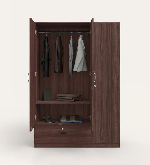 Wooden Almirah for Home Furniture in Particle Board Material – 3 Door with 1 Drawer, Stylish Handles for Bedroom Storage
