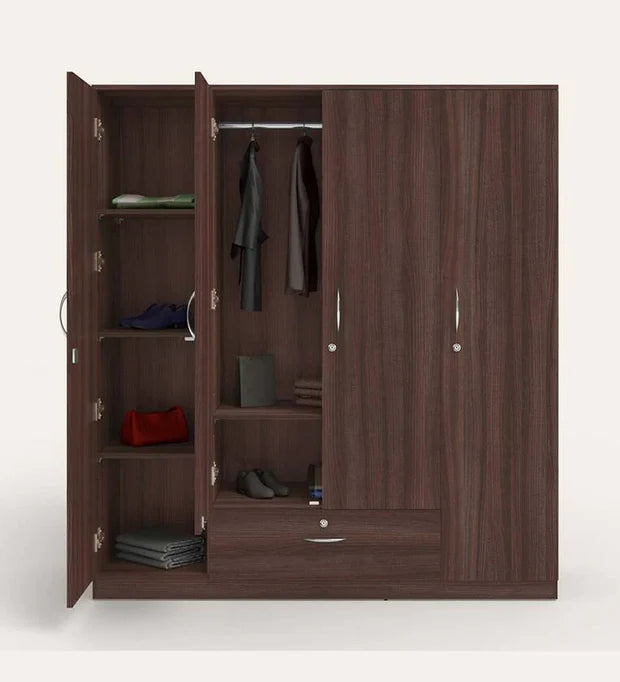 Wardrobe for Bedroom – 4 Door Almirah with Drawer and Space-Saving Design Ideal for Apartments and Compact Room