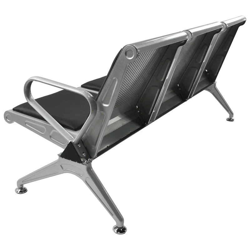 3-Seater Airport Chair with Metal Legs & Armrests, Polyester/Polyester Blend Seat