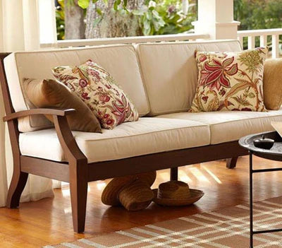 3 Seater Wooden Sofa Fabric Upholstery Modern And Durable Design For Living Room