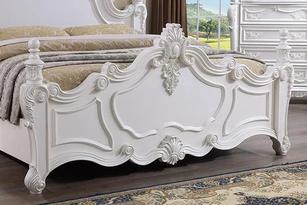 Maharaja White Bed – Hand-Carved Royal Design, Antique Finish, Solid Frame, Indian Luxury Furniture, Premium Bedroom Decor