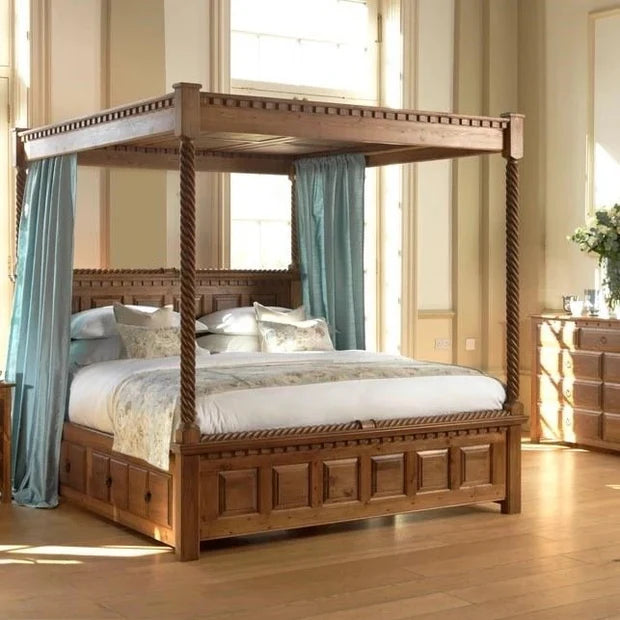 Premium King Size Solid Wood, Poster Bed Natural Finish and Elegant Design to your Bedroom.
