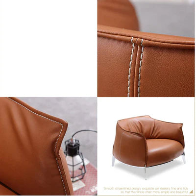 Lounge Chair Upholstered in Pu leatherette Cozy and Stylish ,Comfortable Arm Chair Durable Design for Living Room or Office -Brown